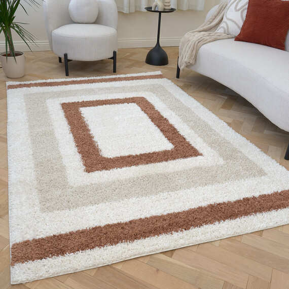 The Rugs Moodi Bordered Design Patterned Shaggy Rug