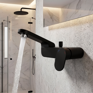 Black Bathroom BAth Mixer Modern Shaped Wall Mounted Faucet Single Lever Tap