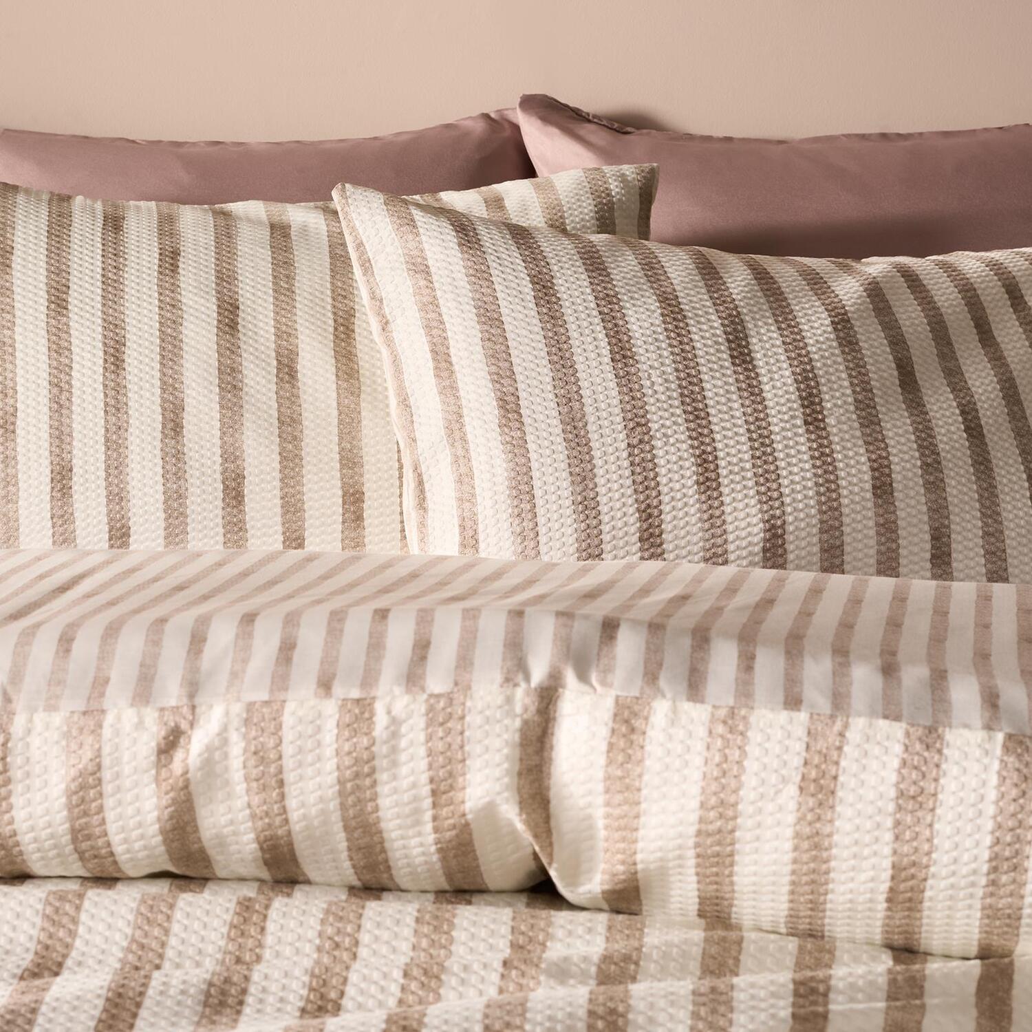 OHS Watercolour Stripe Embossed Bedding Set Duvet Cover with Pillowcase in Stone | Size: Double