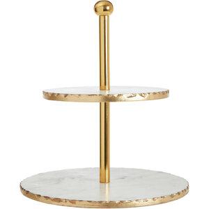 Empire 2 Tier White Marble And Gold Finish Cake Stand