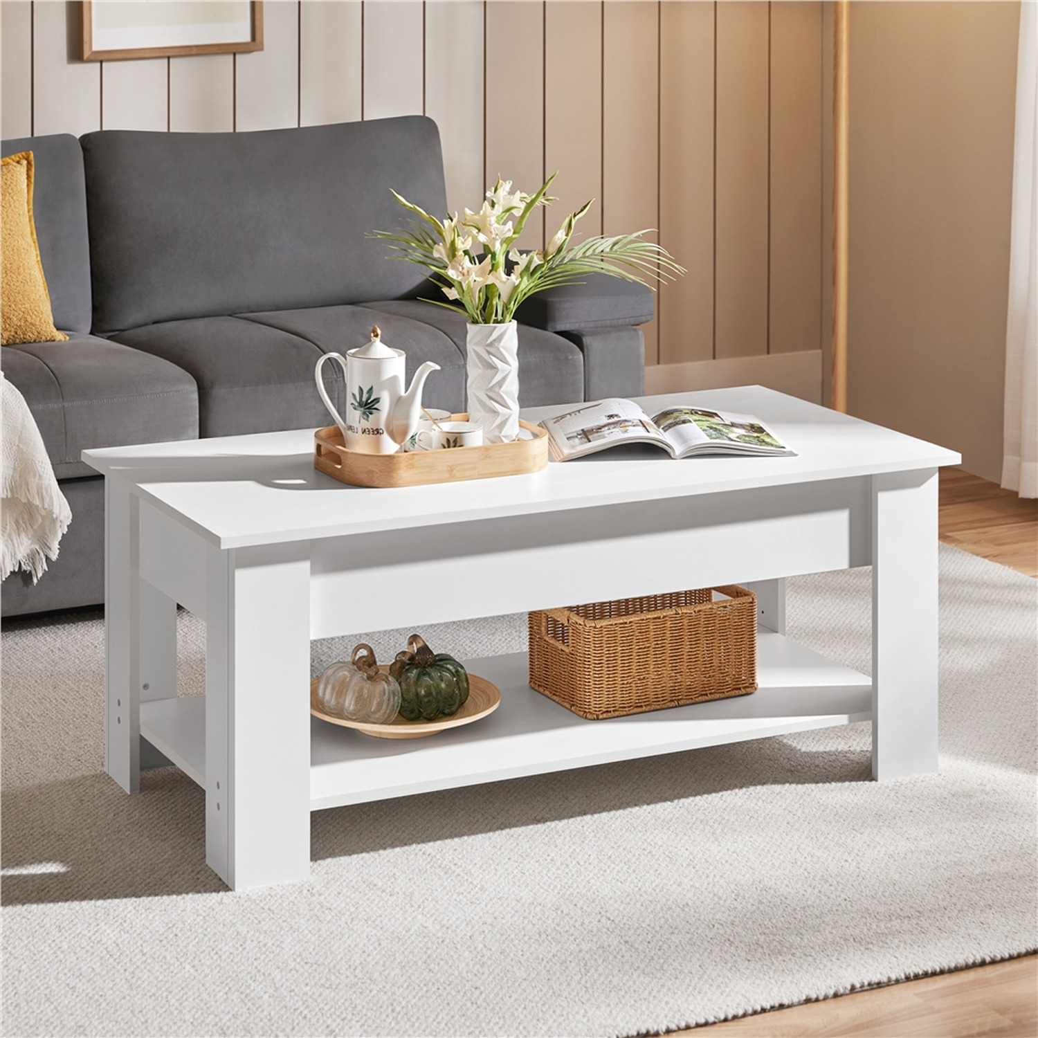 Yaheetech Lift Top Coffee Table with Hidden Storage - White