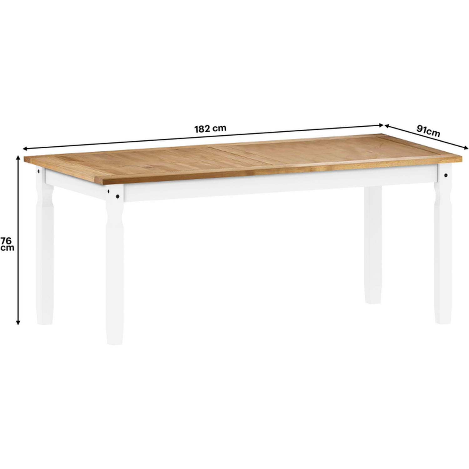 Corona 6 0 Dining Table Solid Wood Mexican Pine Wooden Large Kitchen - White