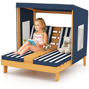 Kids Double Patio Lounge Chair With Awning Shade