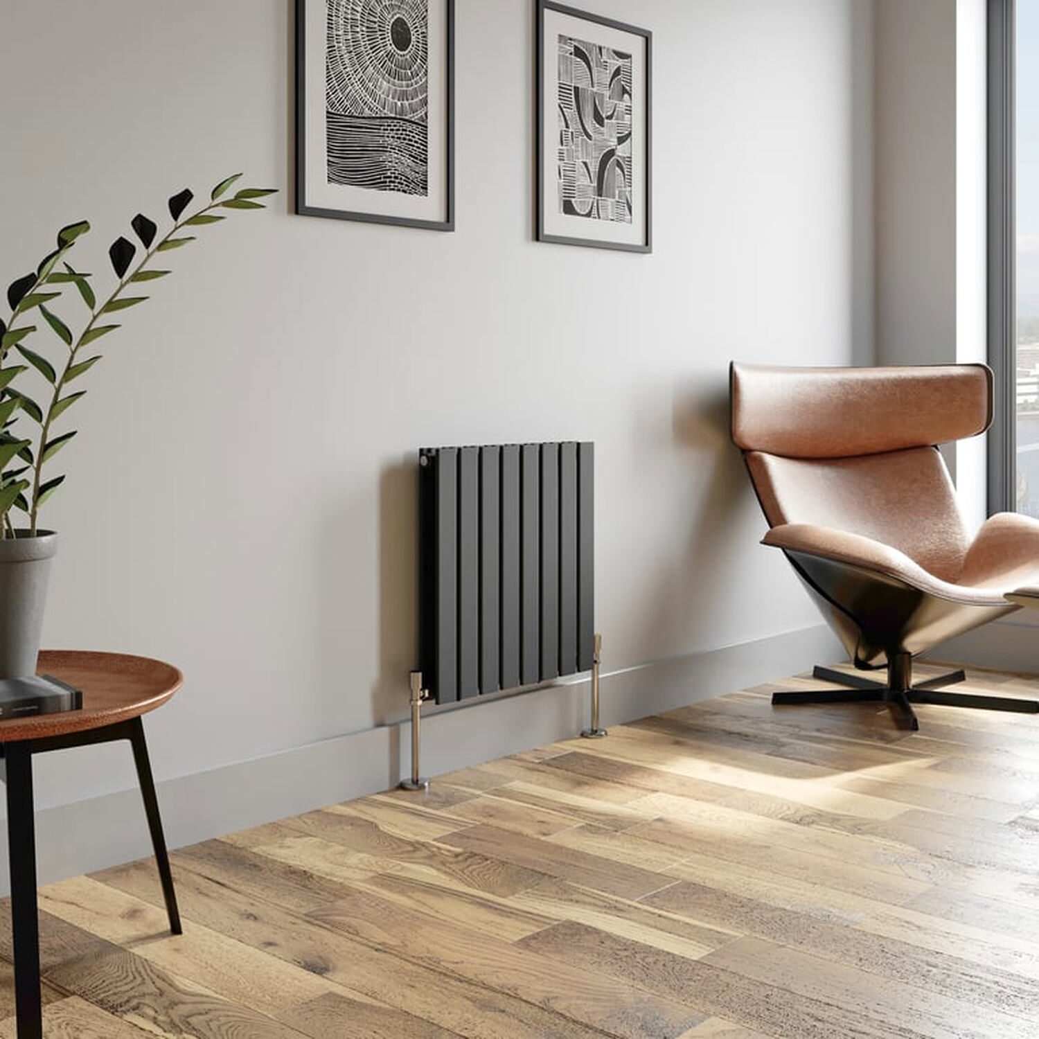 Temprazo Horizontal Double Flat Panel Designer Radiator - 600 X 1060Mm Anthracite - Grey / 605Mm / 600Mm