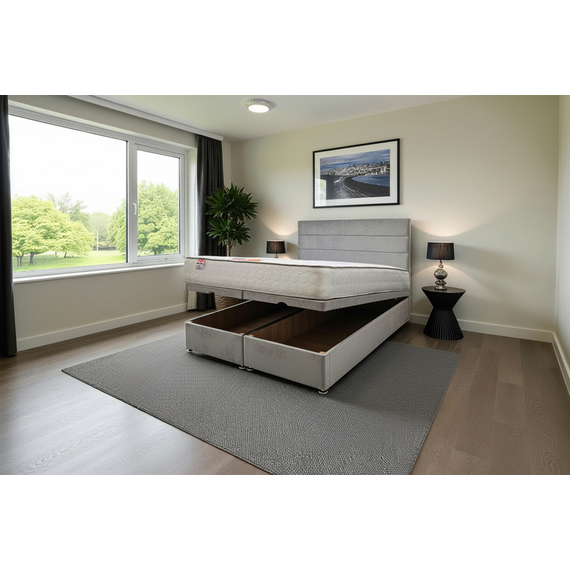 Knight Sleep York Ottoman Bed Silver Plush 4FT With Mattress & 24