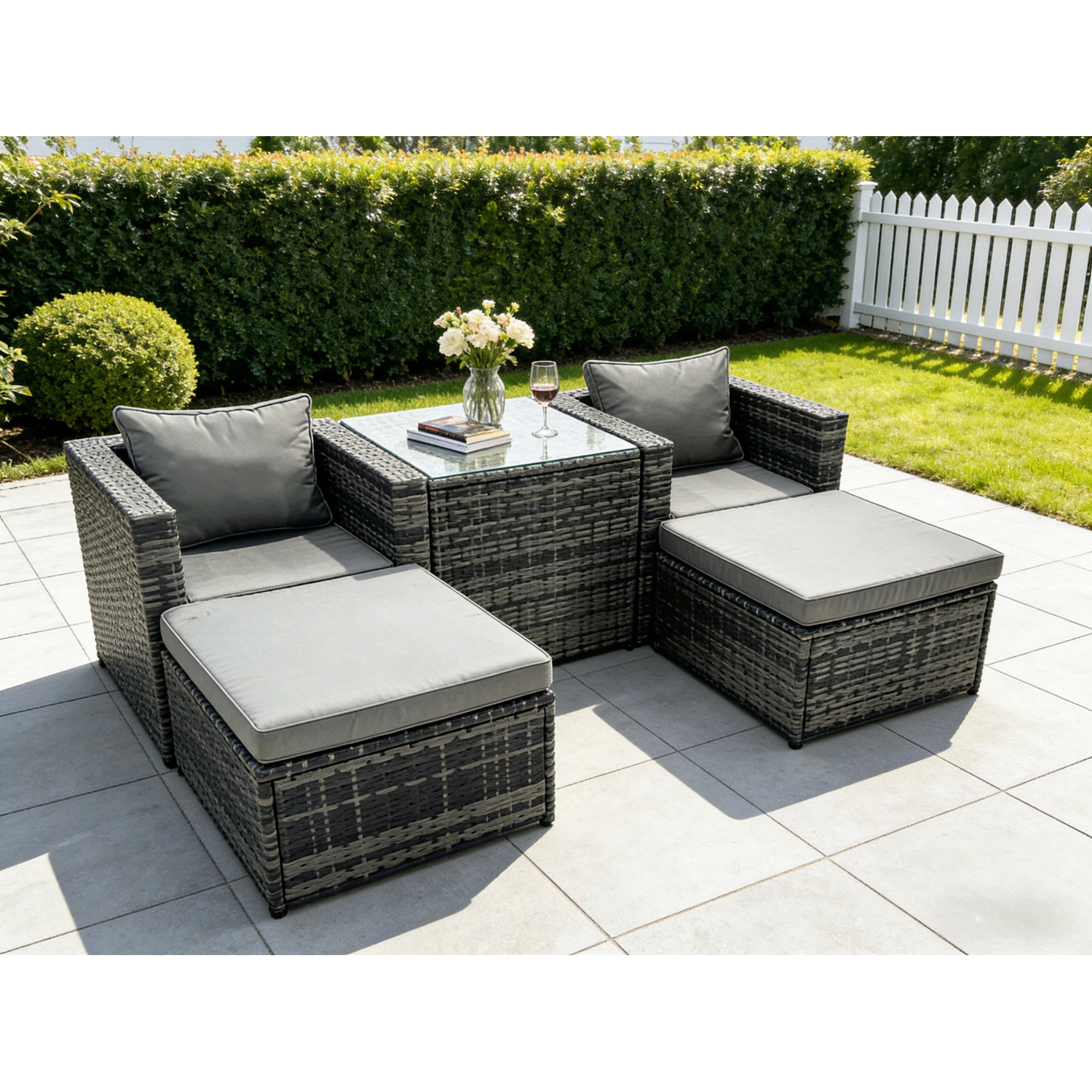 Fimous Rattan Sofa Chair Footstool Garden Patio High Coffee Table 4 Seater