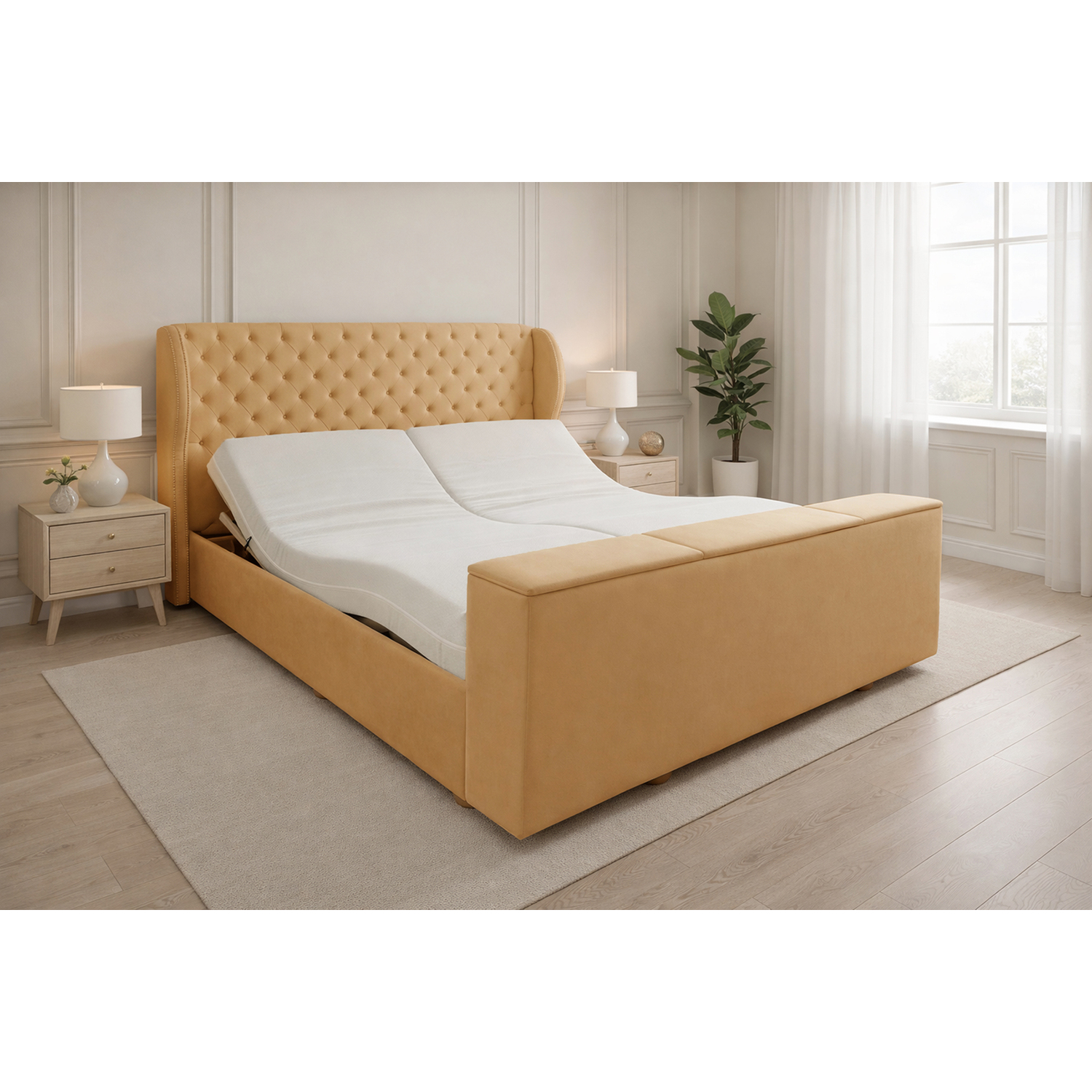 Paradise Beds Ltd Sapphire Adjustable Mobility Bed With Mattress And Headboard - Camel / King