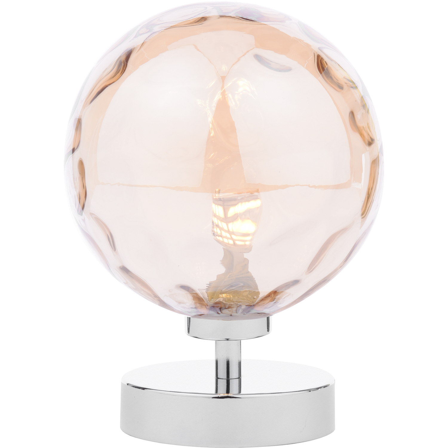 Dar Esben Touch Table Lamp Polished Chrome Amber Glass