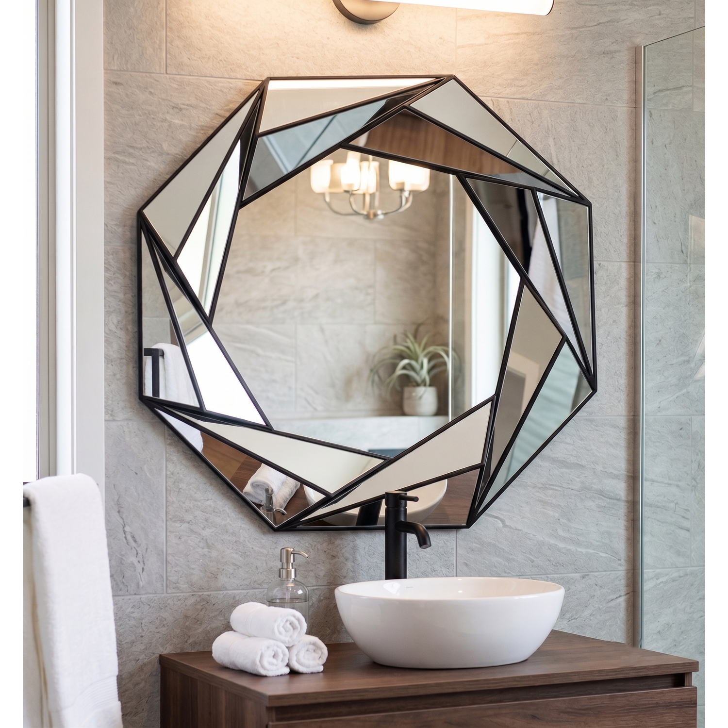 Image of Octagonal Black Plastic Wall Mirror 65Cm&hellip;