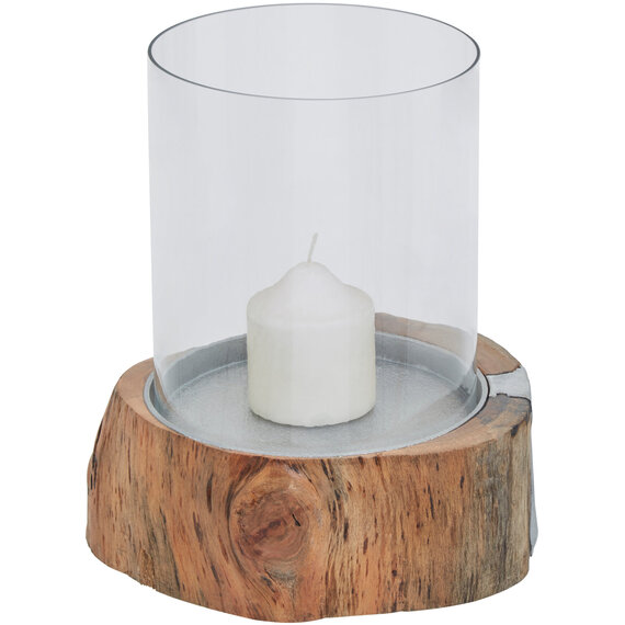 Almora Small Acacia and Glass Hurricane Candle Holder