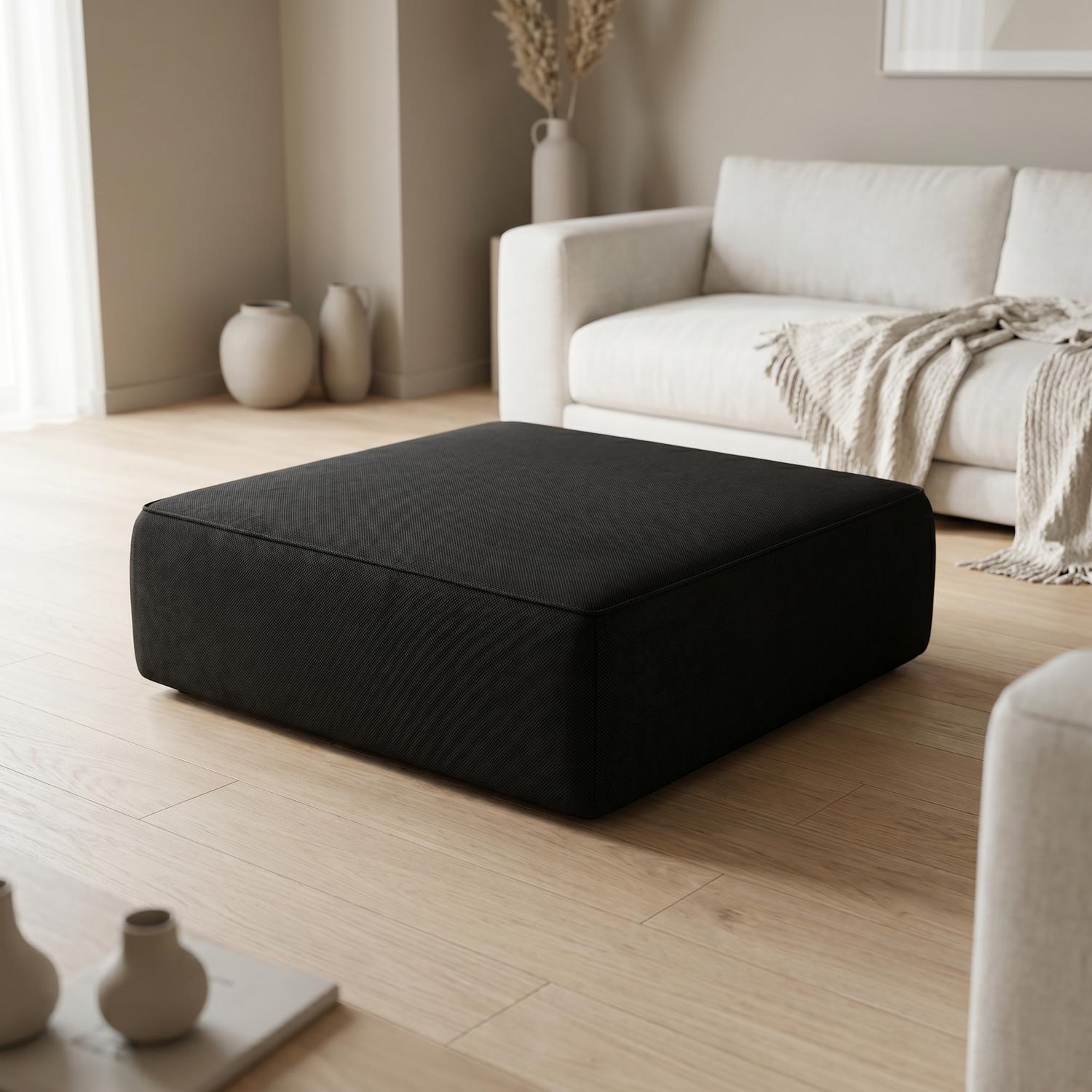 Abakus Direct Tokyo Footstool In Anthracite Grey Basket Weave Fabric With Deep Seat - Deep Black