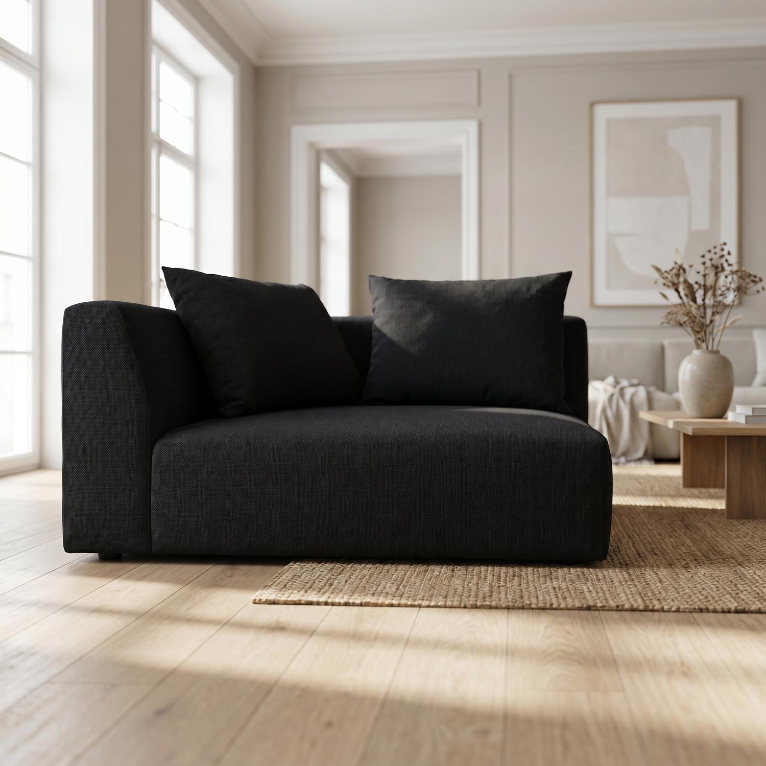 Abakus Direct Tokyo Corner Seat In Warm Beige Basket Weave Fabric With Deep Seat - Deep Black