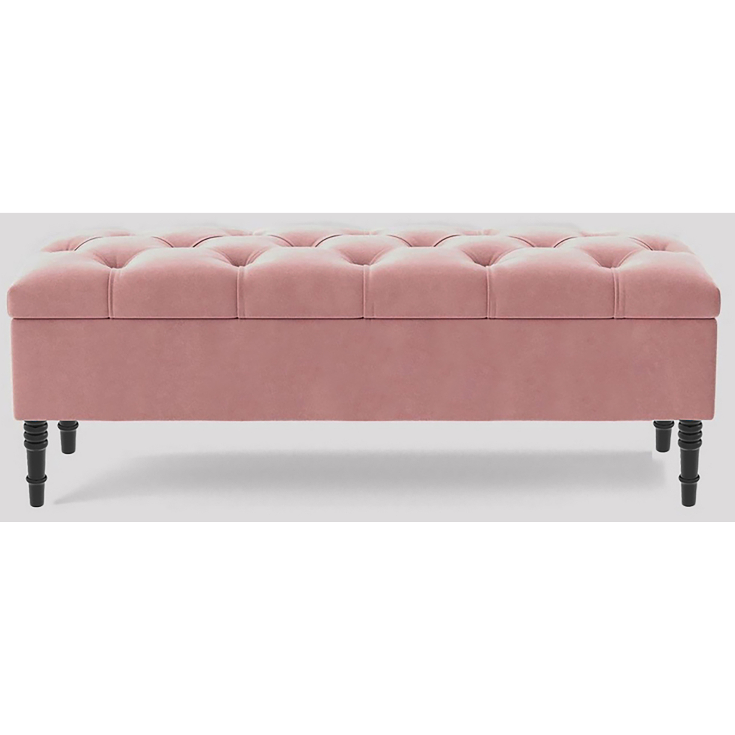 R&M Furnishers 150Cm Chesterfield Ottoman Storage Bench, Steel Grey Tufted Upholstered Velvet Ottoman Footstool - Pink Plush Velvet