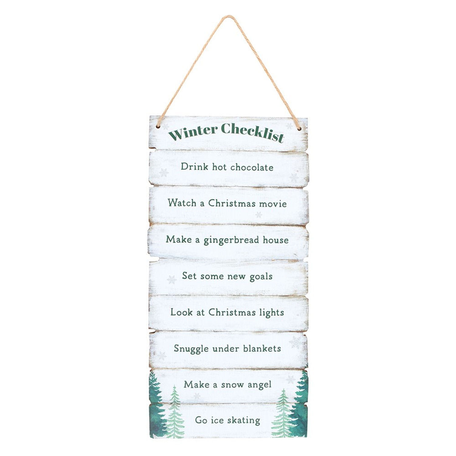 Something Different Winter Wonderland Checklist Hanging Sign - White/Green/Brown