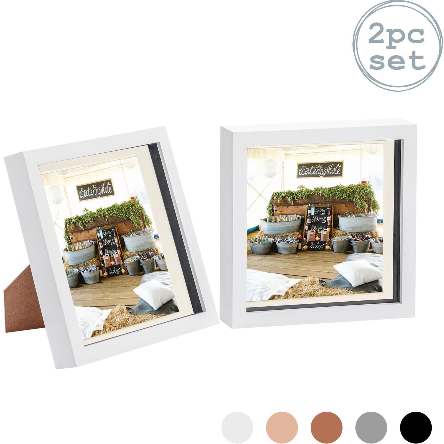3D Box Photo Frames - 8 x 8" with 6 x 6" Mount - White/Ivory - Pack of 2 - White