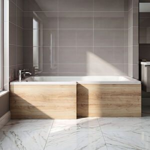 1700mm Square L-Shape Shower Bath Front Panel - Bleached Oak