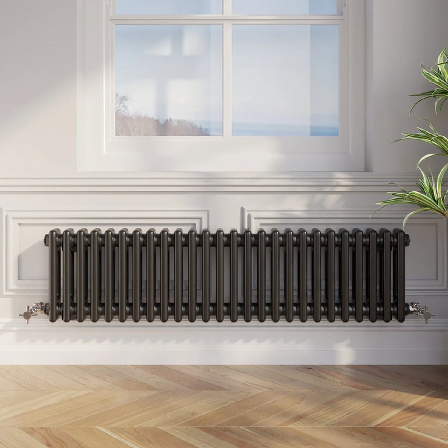 Temprazo Traditional Colosseum Double Bar Column Radiator Black 300 X 425Mm - Black / 300Mm / 1190Mm / 70Mm
