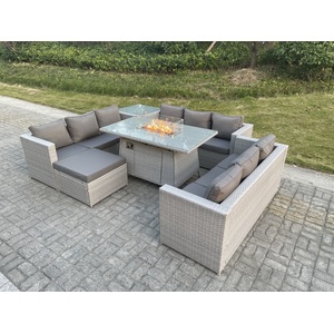 U Shape Lounge Sofa Dining Set Gas Heater Firepit Burner