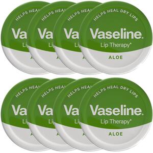 Vaseline Lip Therapy Petroleum Jelly, Aloe Vera 20gm Hydrating Lip Balm, 8 Pack