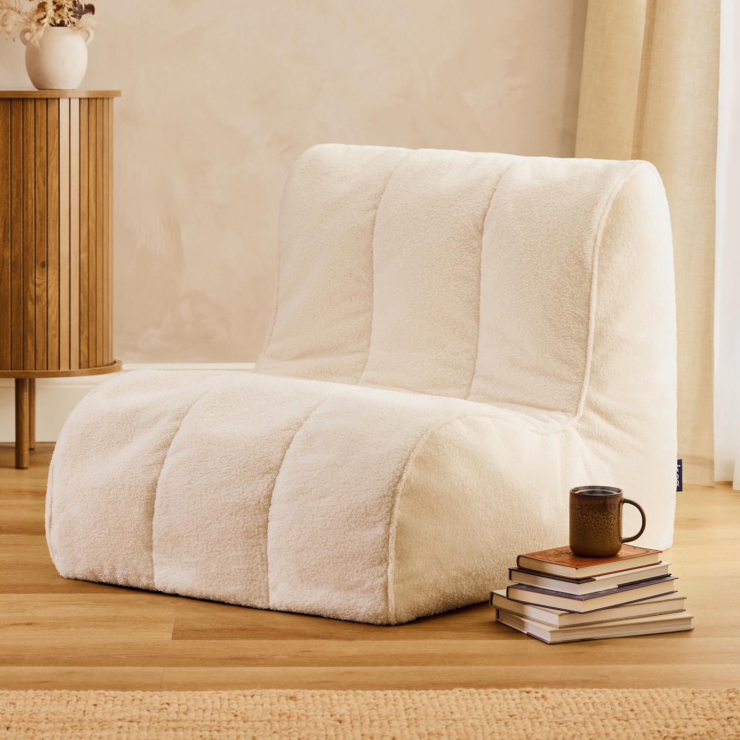 Icon Unisex Cream Swoop Bouclé Accent Chair Bean Bag, Olive Green In - Image 4
