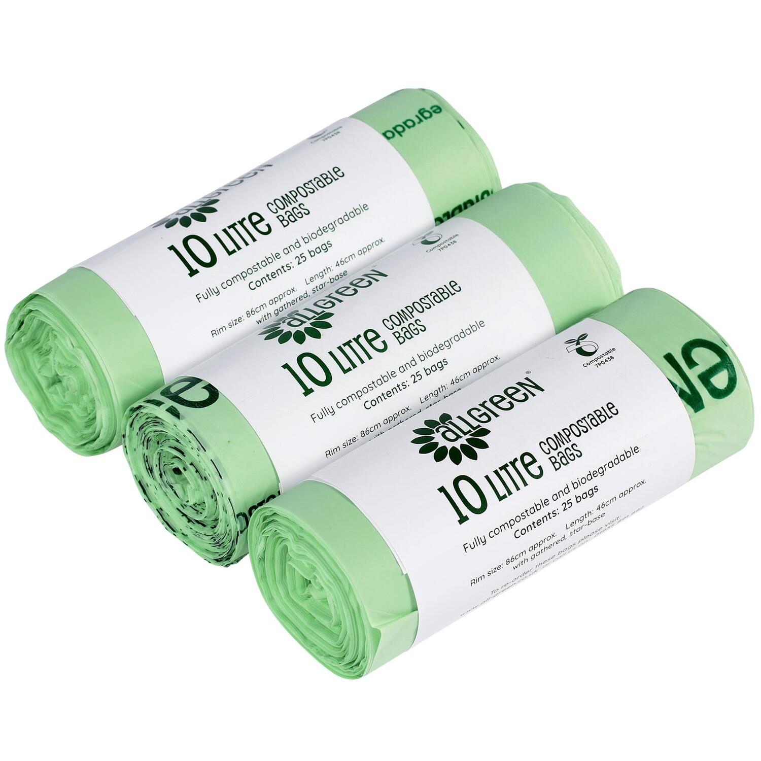 All-Green 10 Litre Compostable Food Waste Bin Liners - Green / 3