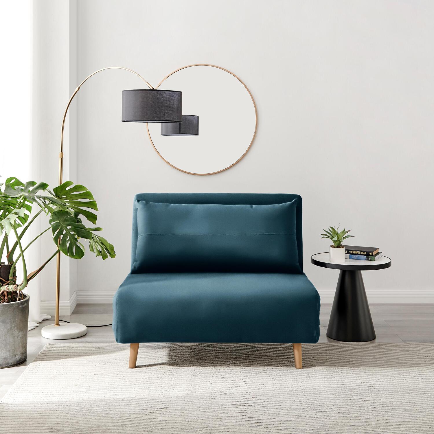 Furnitureboxuk Bobby Blue Velvet Single Folding Sofa Bed Chair - Blue