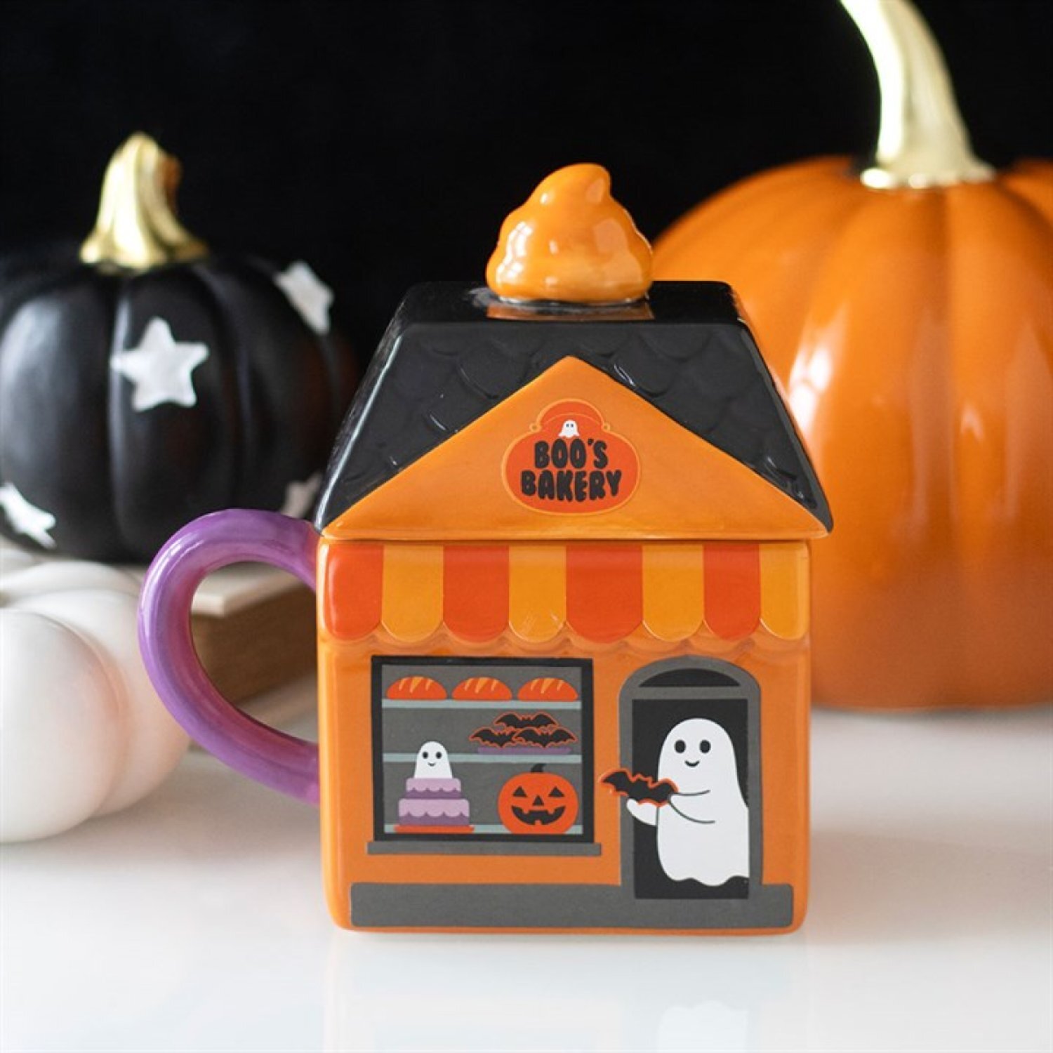 Kdmk Boos Bakery Ghost Lidded Ceramic Mug 350Ml Halloween - Orange