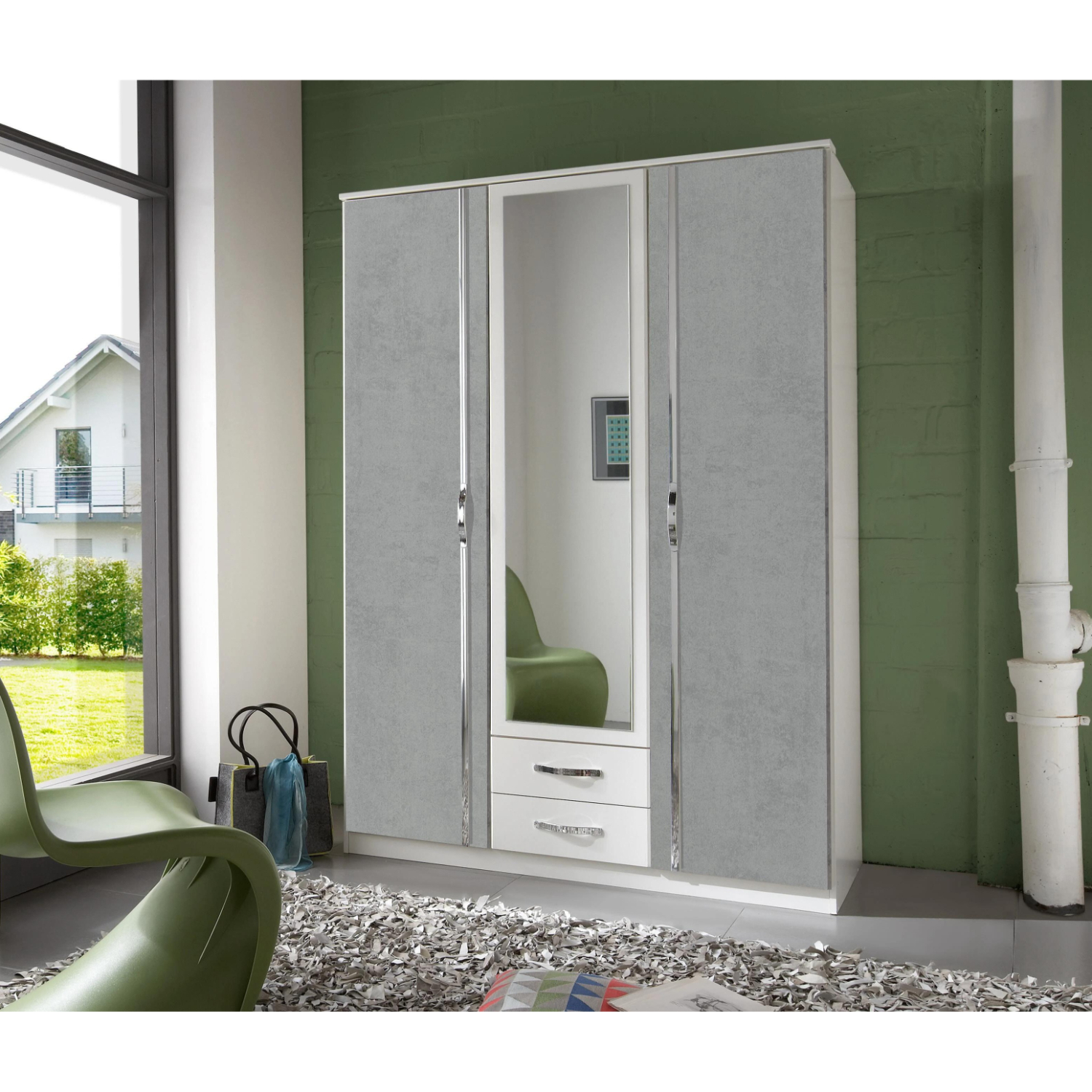 Kdmd Duo Matt White And Grey 3 Door 135Cm Wardrobe With Mirror - White