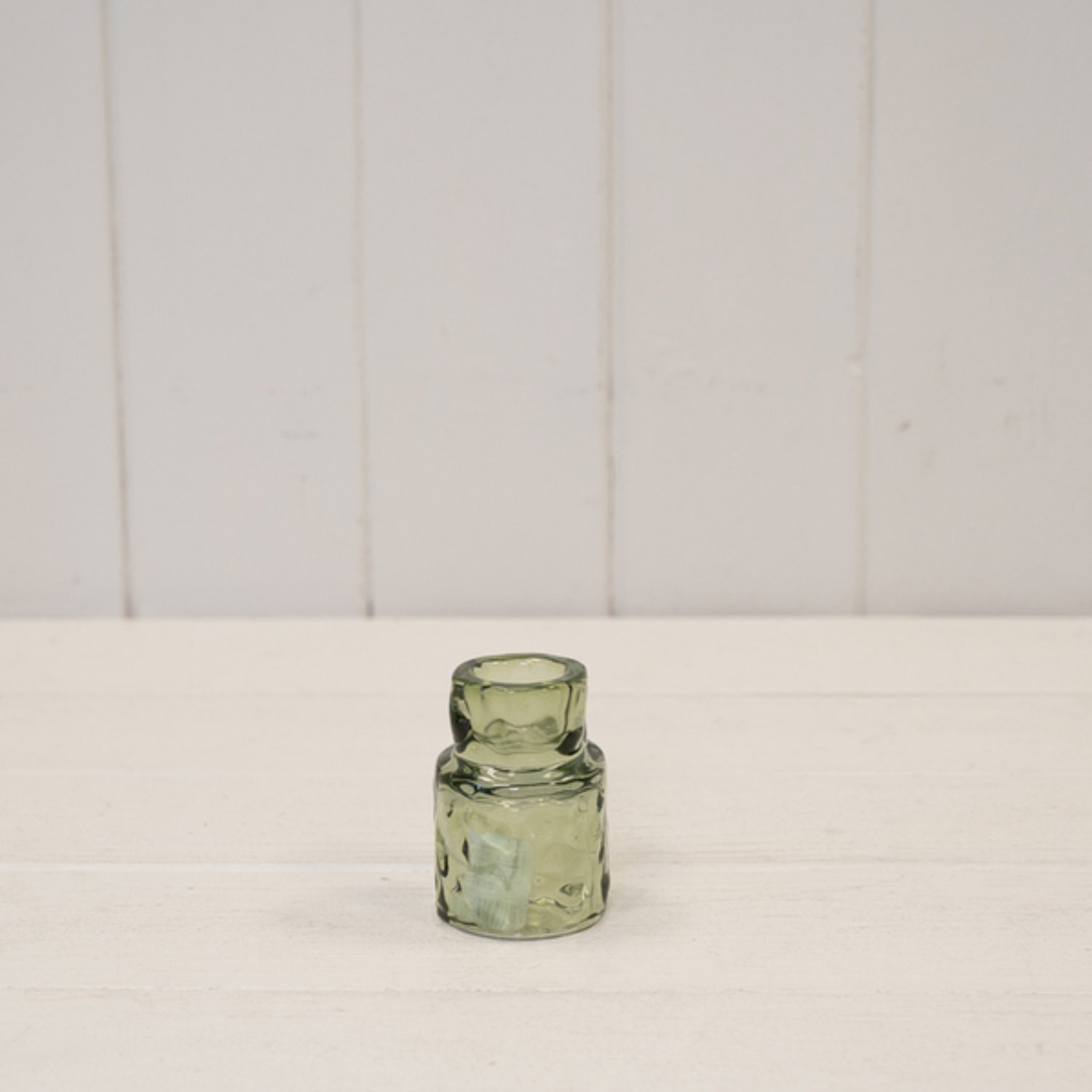  - Small Vintage Green Textured Candle Holder - Image 3