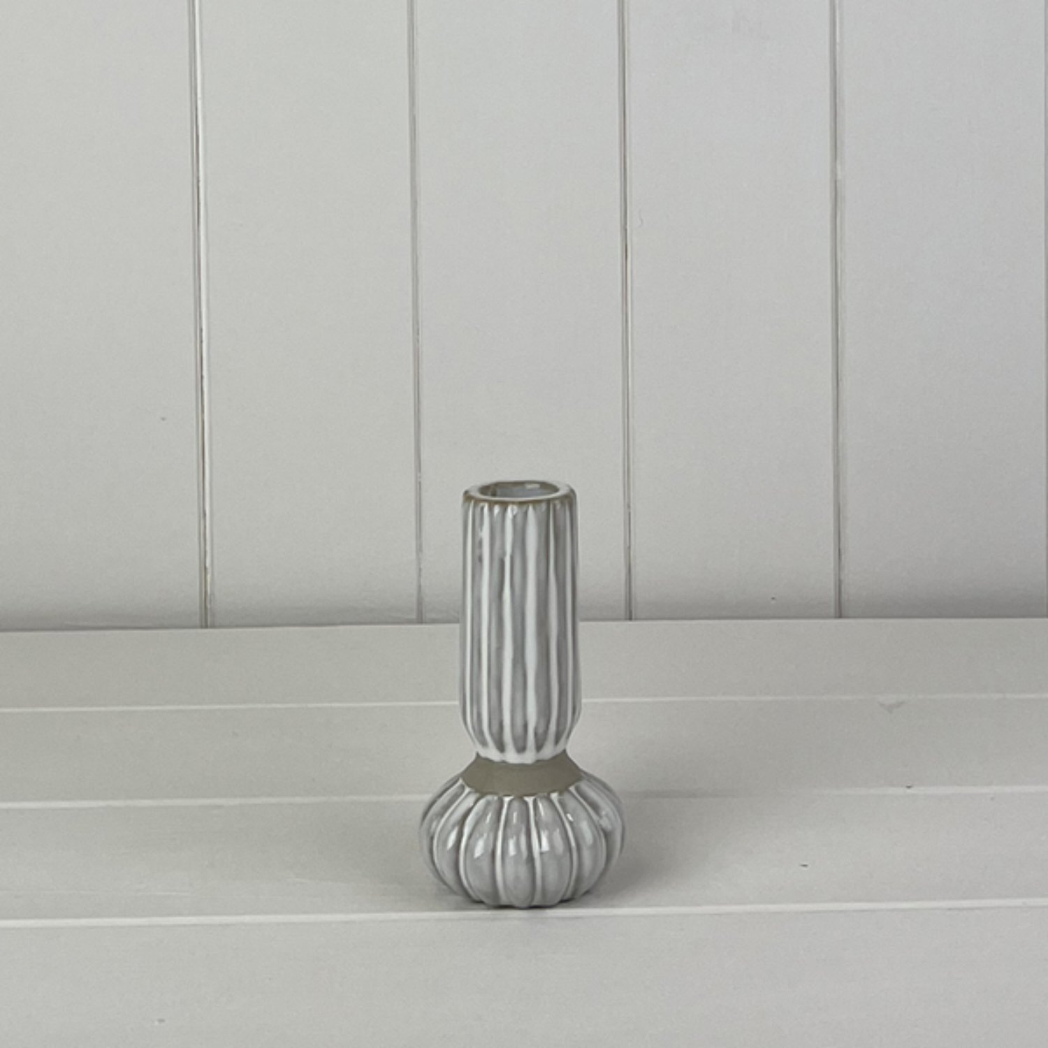 Kdmd Grey Glazed Ceramic Candle Holder With Texture Detail - Grey