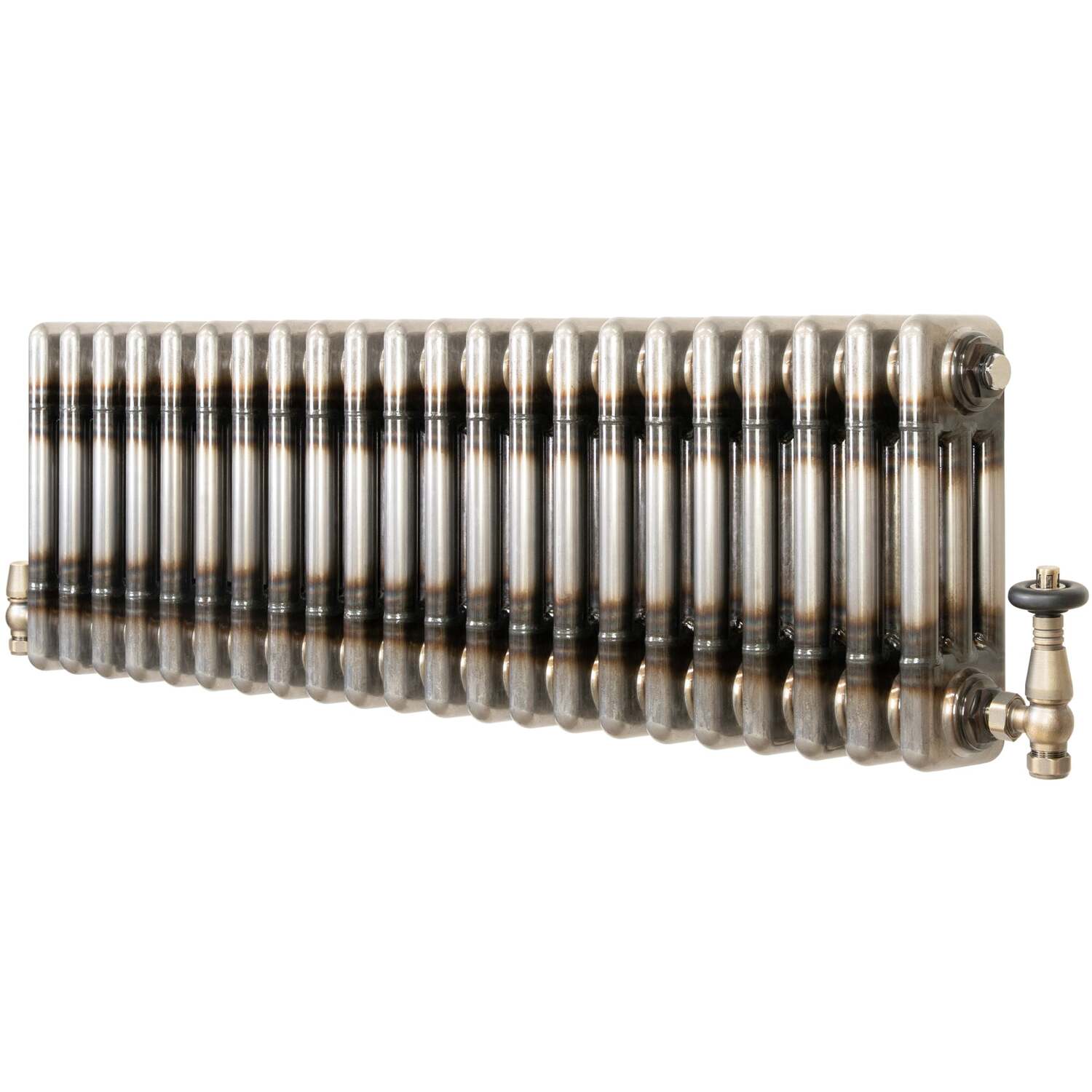 Monstershop Traditional 3 Column Radiator & Valves – 300mm x 1010mm - Raw Metal in Silver - Image 3