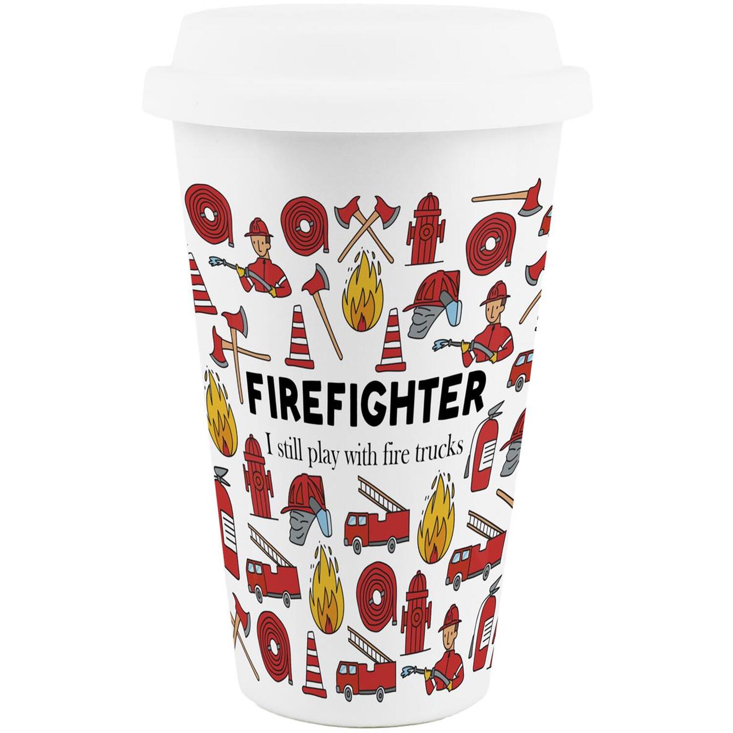 Image of Novelty Firefighter Ceramic Travel Mug -&hellip;