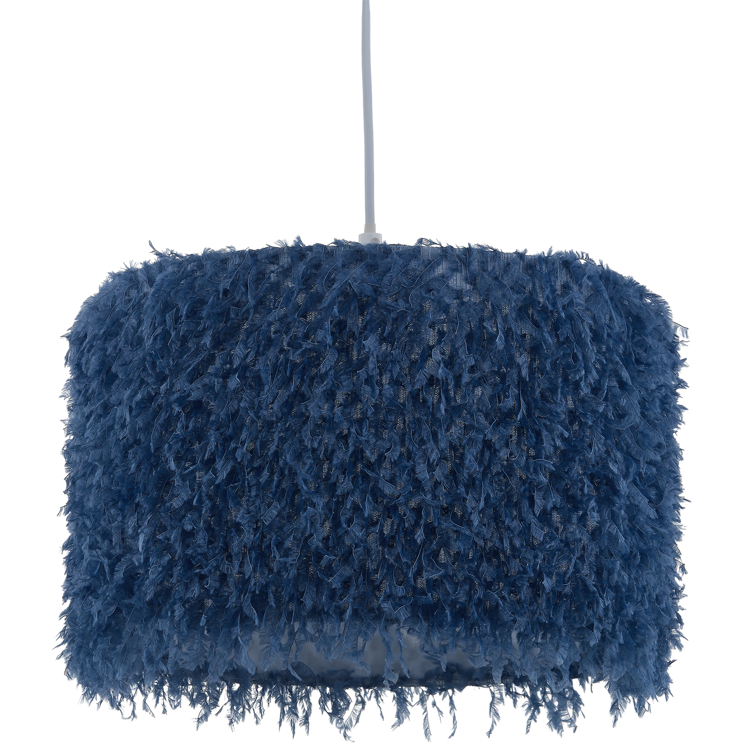 First Choice Lighting Rogers Blue Shaggy 30Cm Easy Fit Pendant Shade - Blue Shaggy Fabric