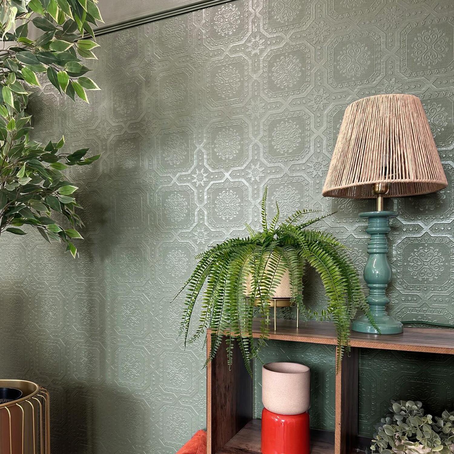 B&Q - White Paintable Embossed Wallpaper Floral Motifs Glossy Finish Hallway Lounge - Image 4