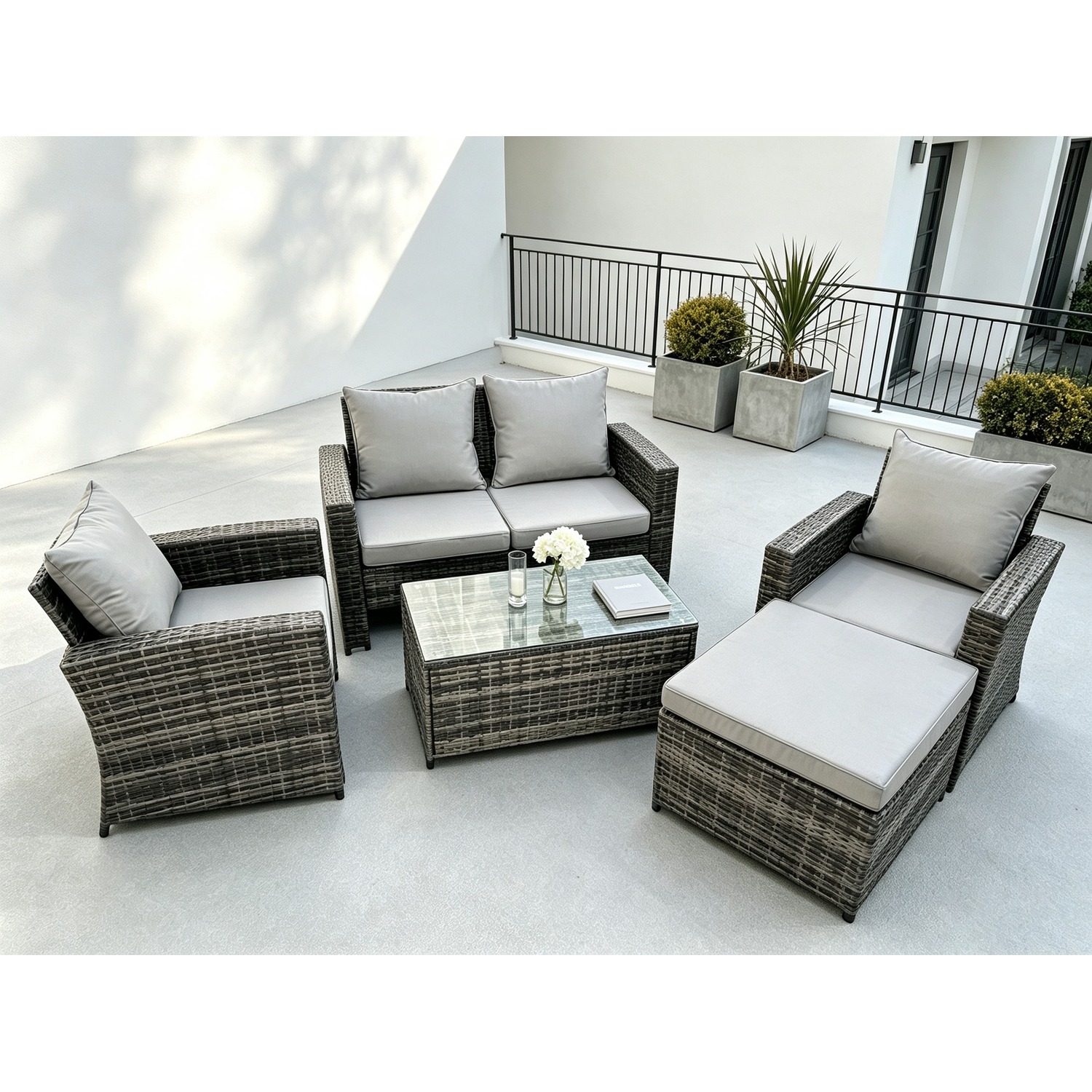 Rackhams Grey 5 Seater Mixed High Back Rattan Sofa Set Coffee Table Garden Furniture Outdoor - Image 2