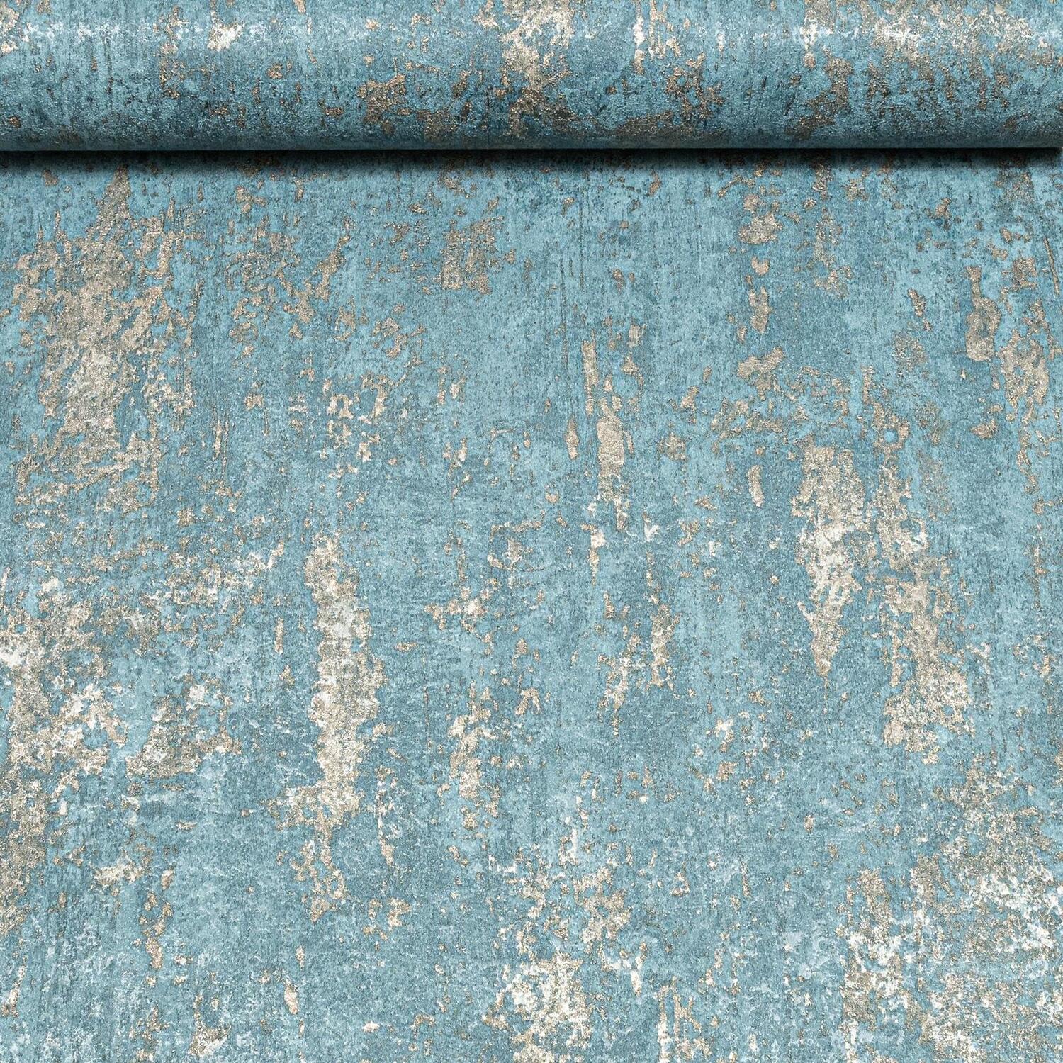 Blue Concrete Effect Wallpaper Gold Shimmer Vinyl 5061103676603 - Image 3
