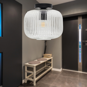 Batley Large Clear Ribbed Glass Black Ceiling Light Fitting