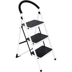 3 Step Premium Heavy Duty Steel Folding Ladder White