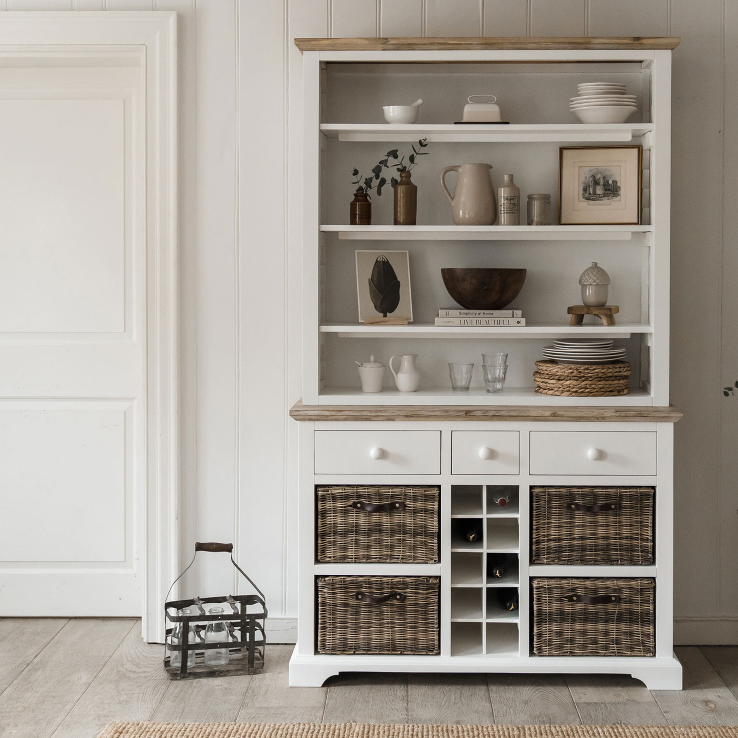 Statement Furniture White Florence Display Cabinet With Shelves, Wine Rack And Storage Baskets - Image 2