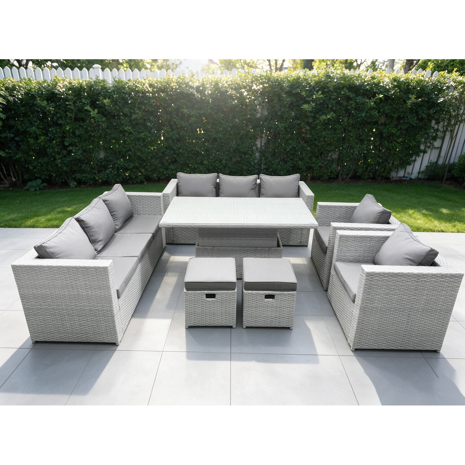 Rackhams Light/Grey/Dark Rattan Garden Funiture Set Adjustable Rising Lifting Table Sofa Dining Set Lounge Sofa 2 Arm Chair Stool - Image 2