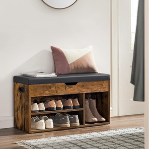 VASAGLE Shoe Storage Bench with Cushion, 3 Compartments