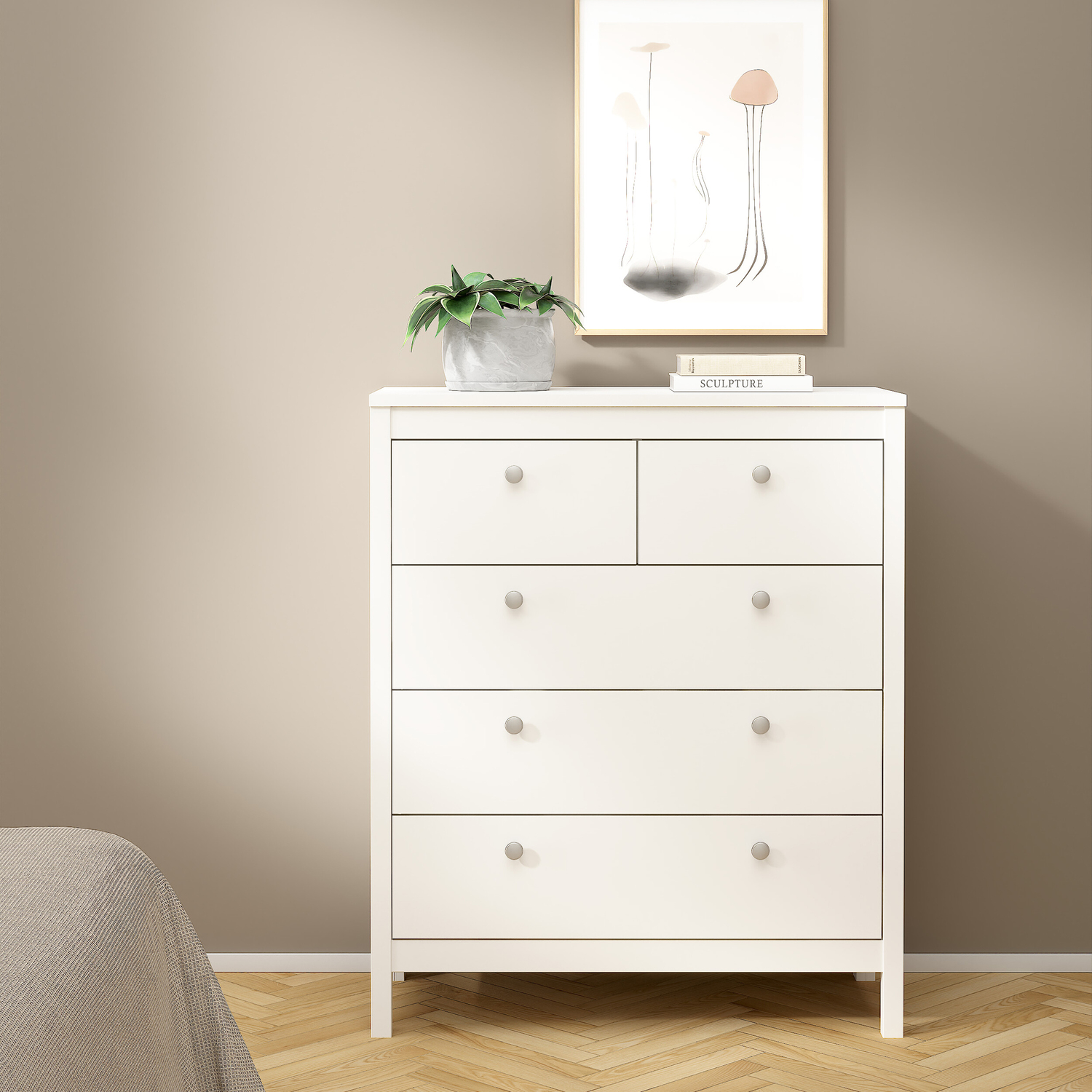 - Madrid Matt White No Effect 5 Drawer Chest (H)989mm (W)823mm (D)384mm - Image 5