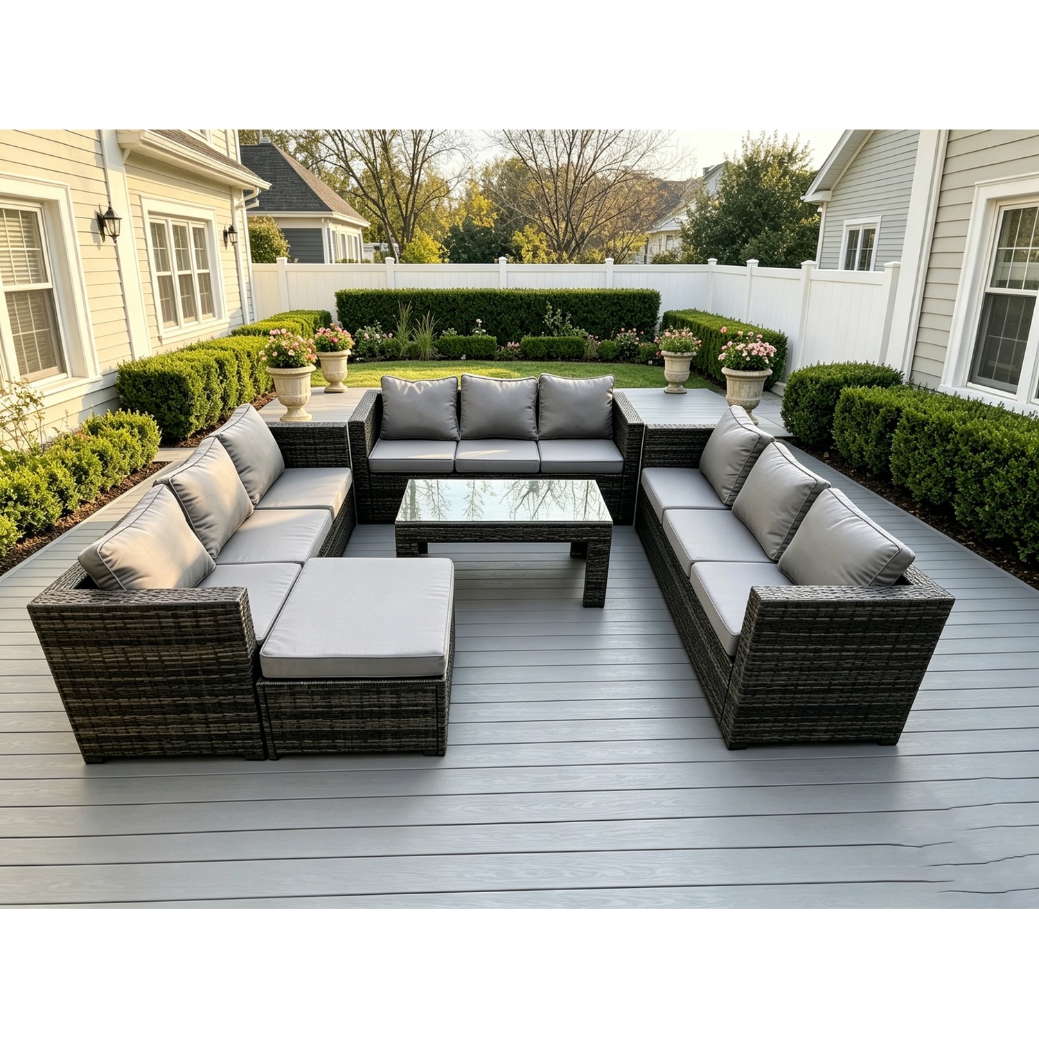 B&Q - Outdoor Rattan Garden Furniture Lounge Sofa Set With Oblong Rectagular Coffee Table Big Footstool - Image 2