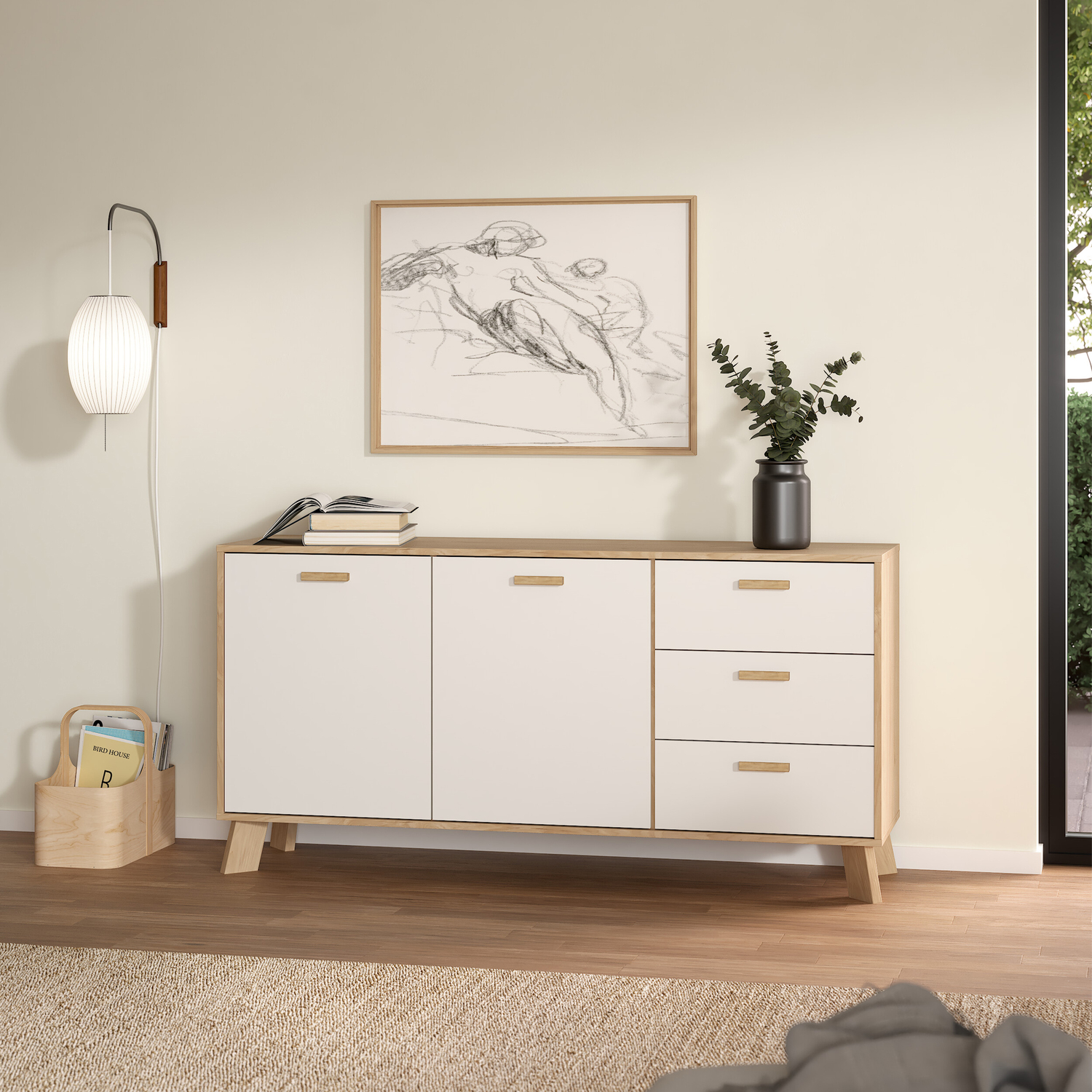 Furniture To Go Ikast Sideboard 2 Doors + 3 Drawers In Jackson Hickory And White - Jackson Hickory & White