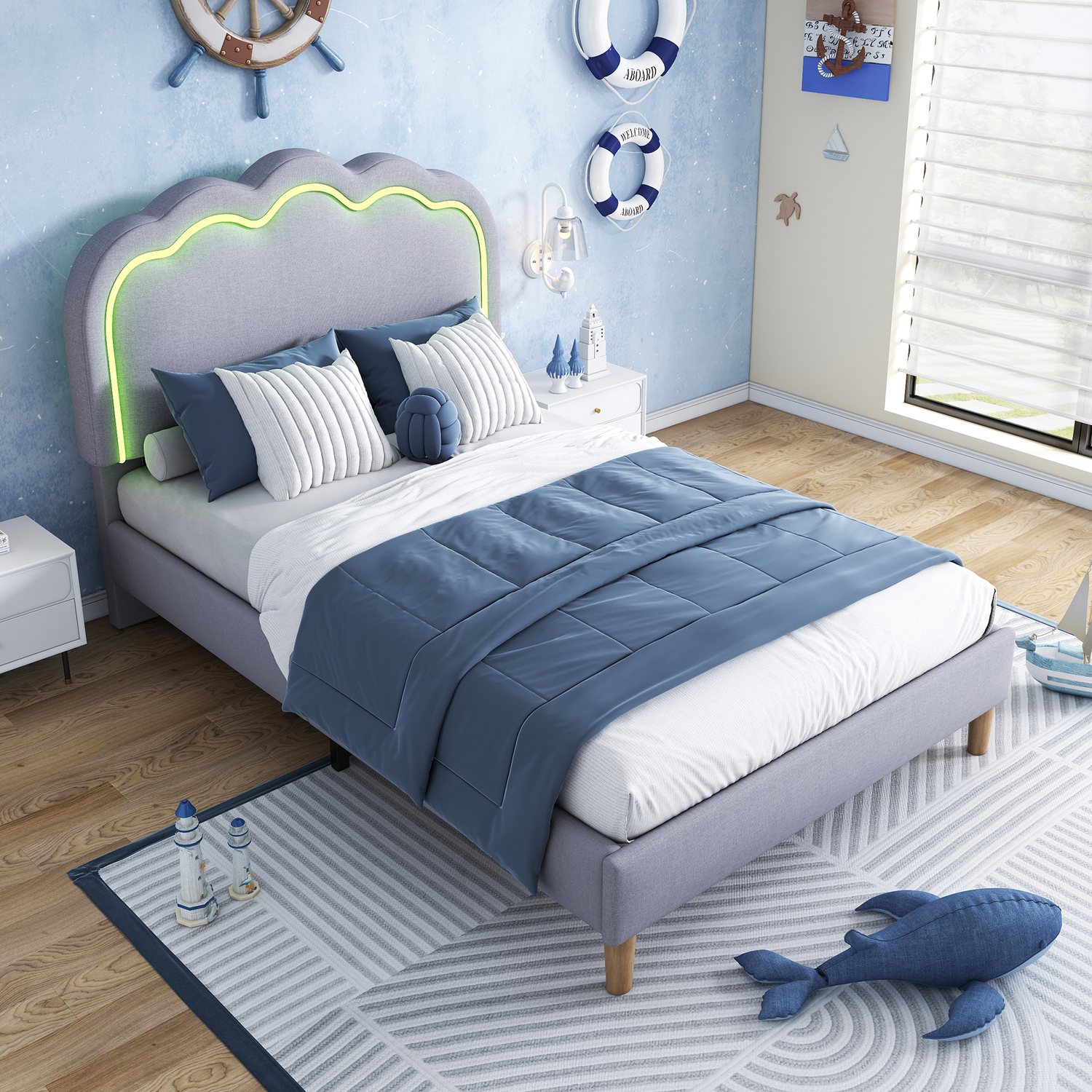 Aka Linen Bed With Led & Adjustable Headboard - Grey