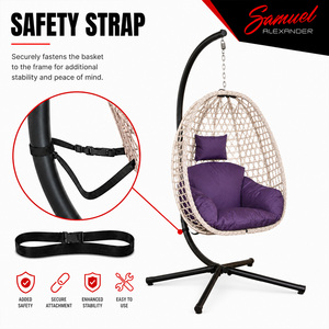 Indigo Rattan Hanging Egg Chair with Stand and Cushion for Indoor Use