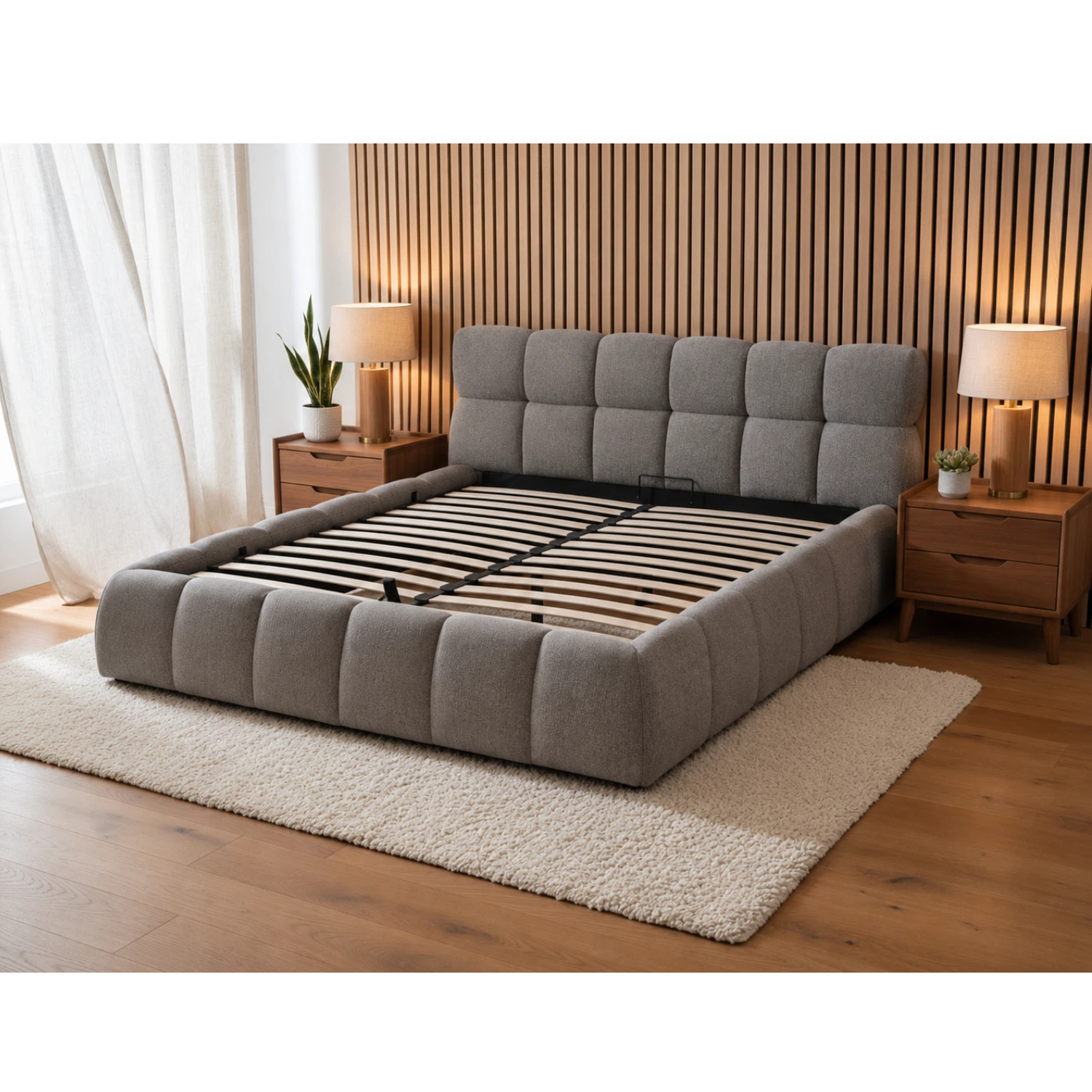 B&Q -  The Maya Upholstered Soft Plush Ottoman Bed FrameGreyKing - Image 5