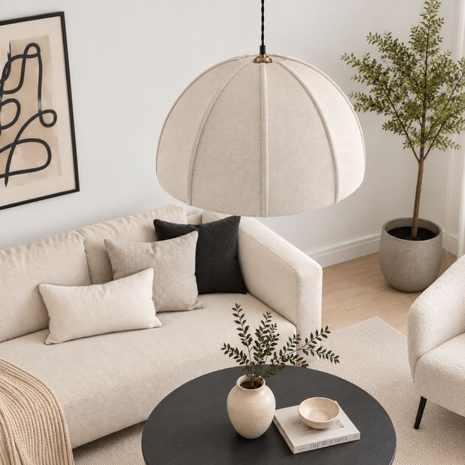 Cgc Lighting Cgc Alessia Oatmeal Linen 50Cm Dome Lampshade Handmade Easy-Fit - Oatmeal - Image 2