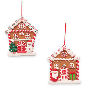 Set of 2 Snowman and Santa Gingerbread House Christmas Decorations