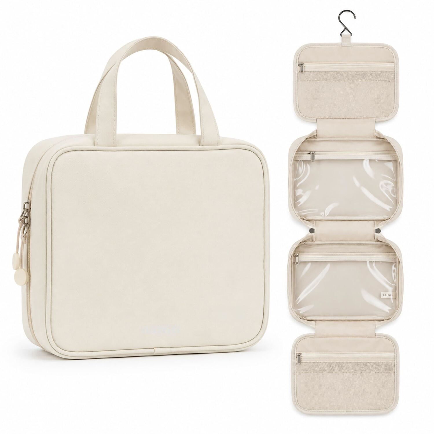 Lugg Unisex Beige Hanging Toiletry Bag - Travel Wash Bag With Hook In - Image 2